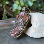 Leopard Skin Jasper, Raw Ruby & Cherry Quartz Large Stone Pendant Necklace