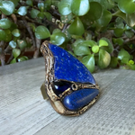 Large lapis lazuli blue stone cocktail ring, bold statement natural gemstone jewelry.