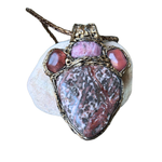 Leopard Skin Jasper, Raw Ruby & Cherry Quartz Large Stone Pendant Necklace