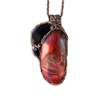 Sardonyx and Obsidian pendant necklace with natural red and black stones, handcrafted protection crystal amulet.