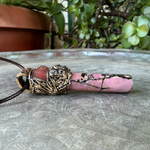 Rhodonite & Cherry Quartz Crystal Amulet - Pink Stone Pendant Necklace.