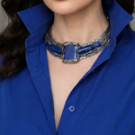 Lapis Lazuli & Sodalite Chunky Necklace – Blue Stone Statement Wide Choker
