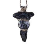 Black Kyanite and Tourmaline Quartz pendant necklace with natural raw black crystals, handcrafted empath protection crystal amulet.
