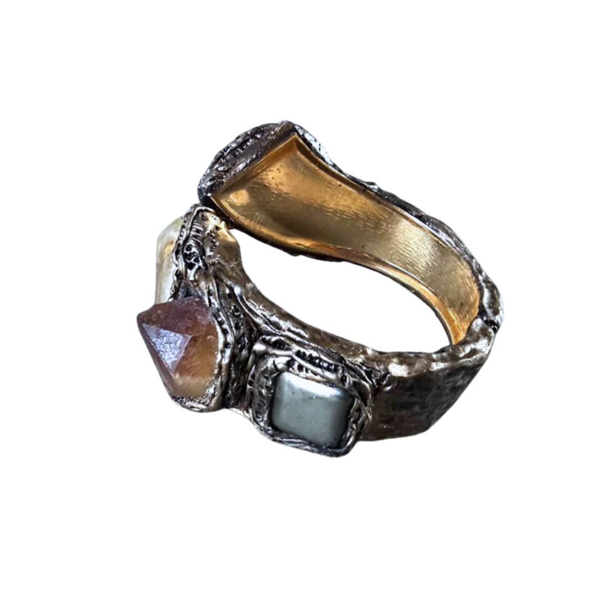 Citrine and Pyrite Chunky Bracelet - Statement Gemstone Cuff