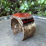 Red Jasper Stone Wide Cuff Bracelet Chunky Statement Jewelry