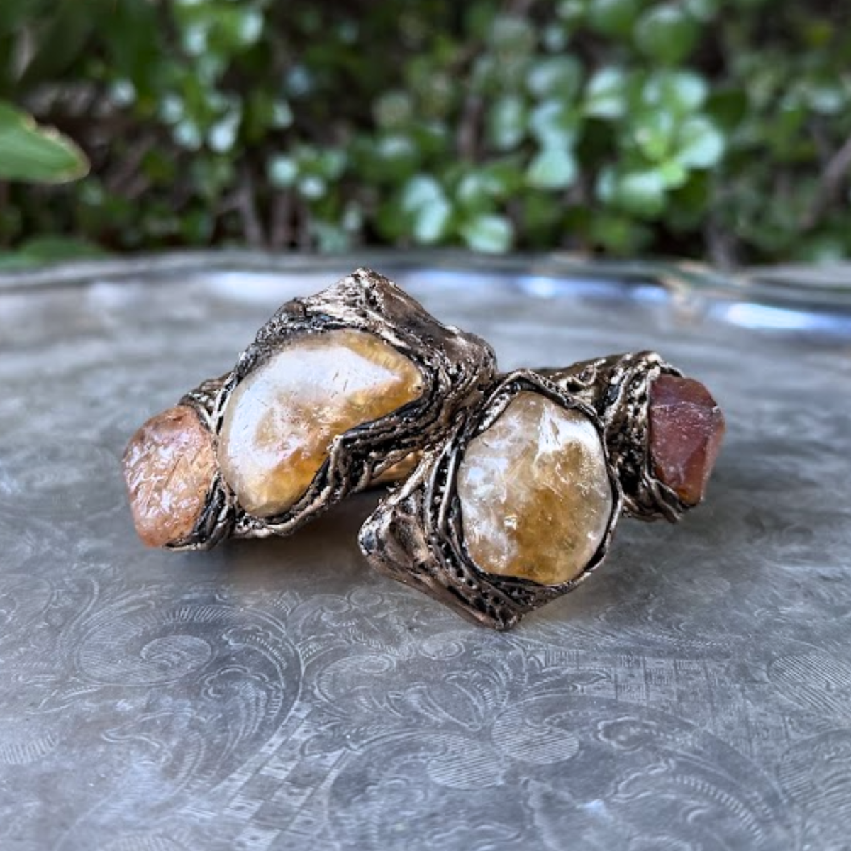 Citrine and Pyrite Chunky Bracelet - Statement Gemstone Cuff