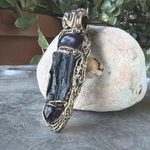 Black Tourmaline & Amethyst Pendant Necklace - Empath Protection Crystal Amulet.