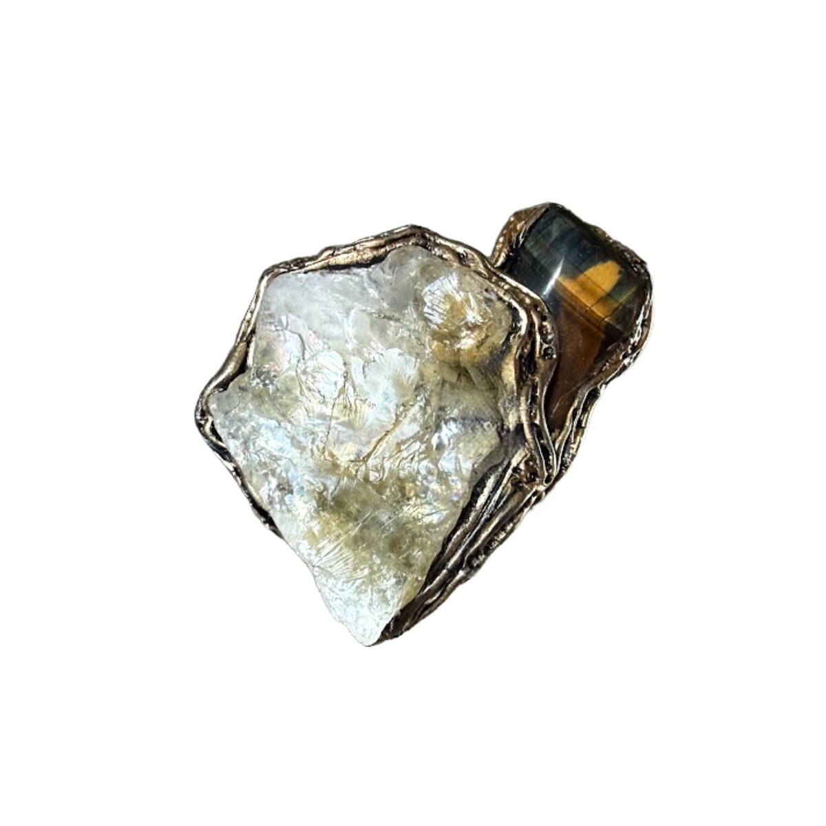 Citrine and Tiger’s Eye statement ring with large natural golden-brown stones, handcrafted oversized chunky cocktail ring.
