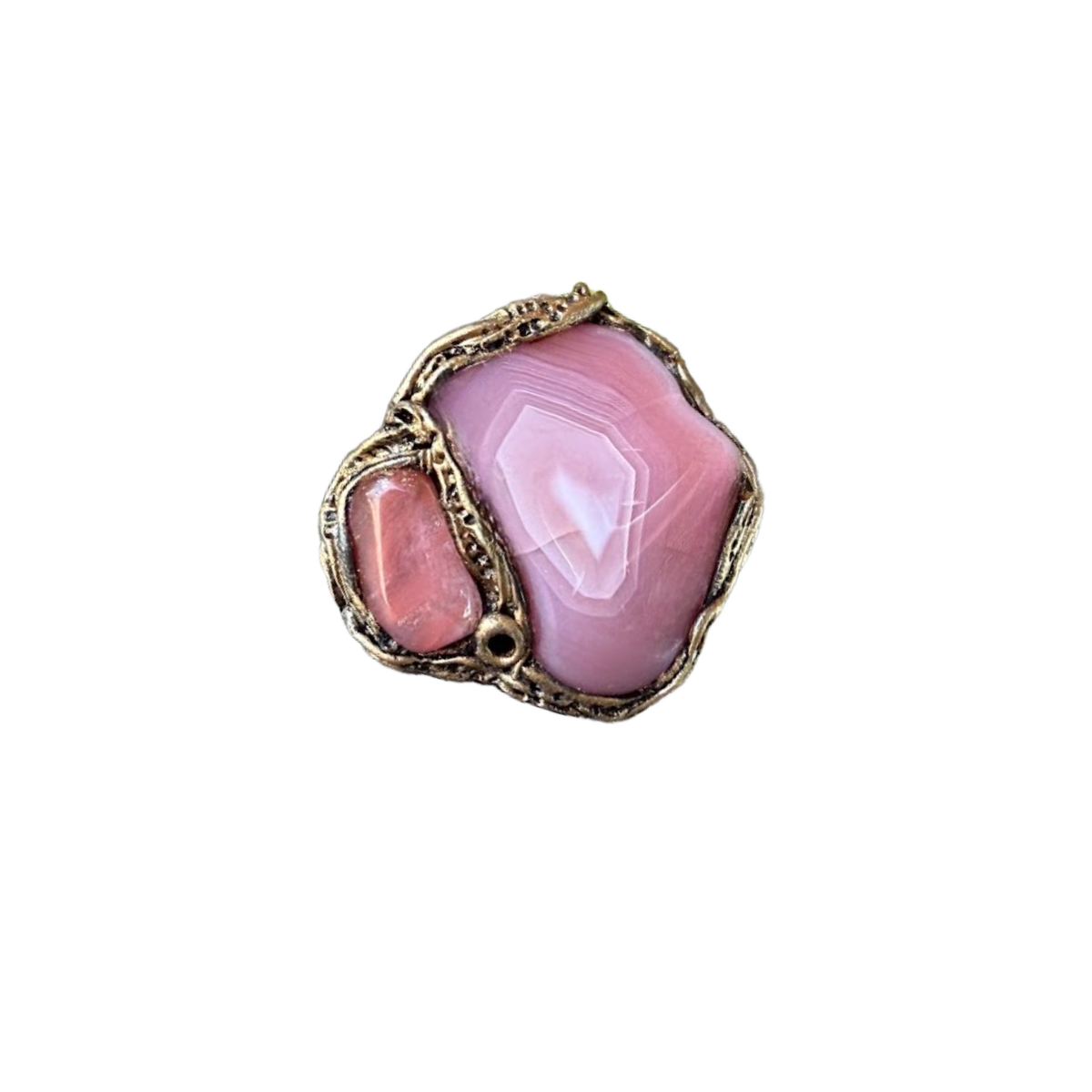 Peach Agate and Cherry Quartz statement ring with large pink and peach stones, handcrafted oversized cocktail ring.