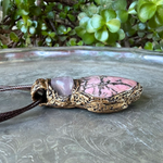 Rose Quartz and Rhodonite heart pendant necklace with natural pink stones, handcrafted chunky one-of-a-kind crystal amulet.