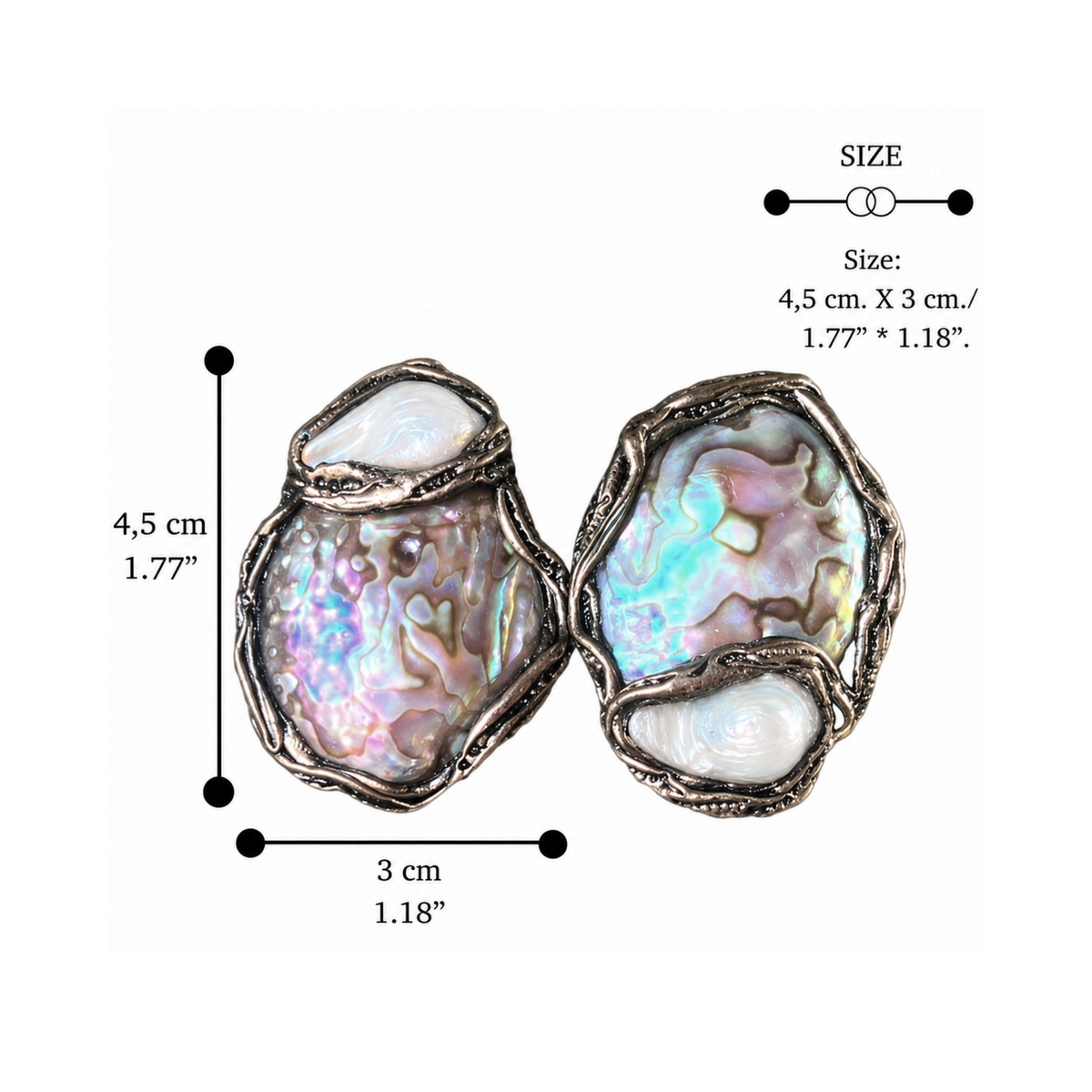 Abalone Shell Statement Clip On Earrings - Mismatched Modern Jewelry