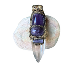 Clear Quartz and Amethyst Pendant Necklace -  Empath Protection Crystal Amulet