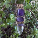 Clear Quartz and Amethyst Pendant Necklace -  Empath Protection Crystal Amulet