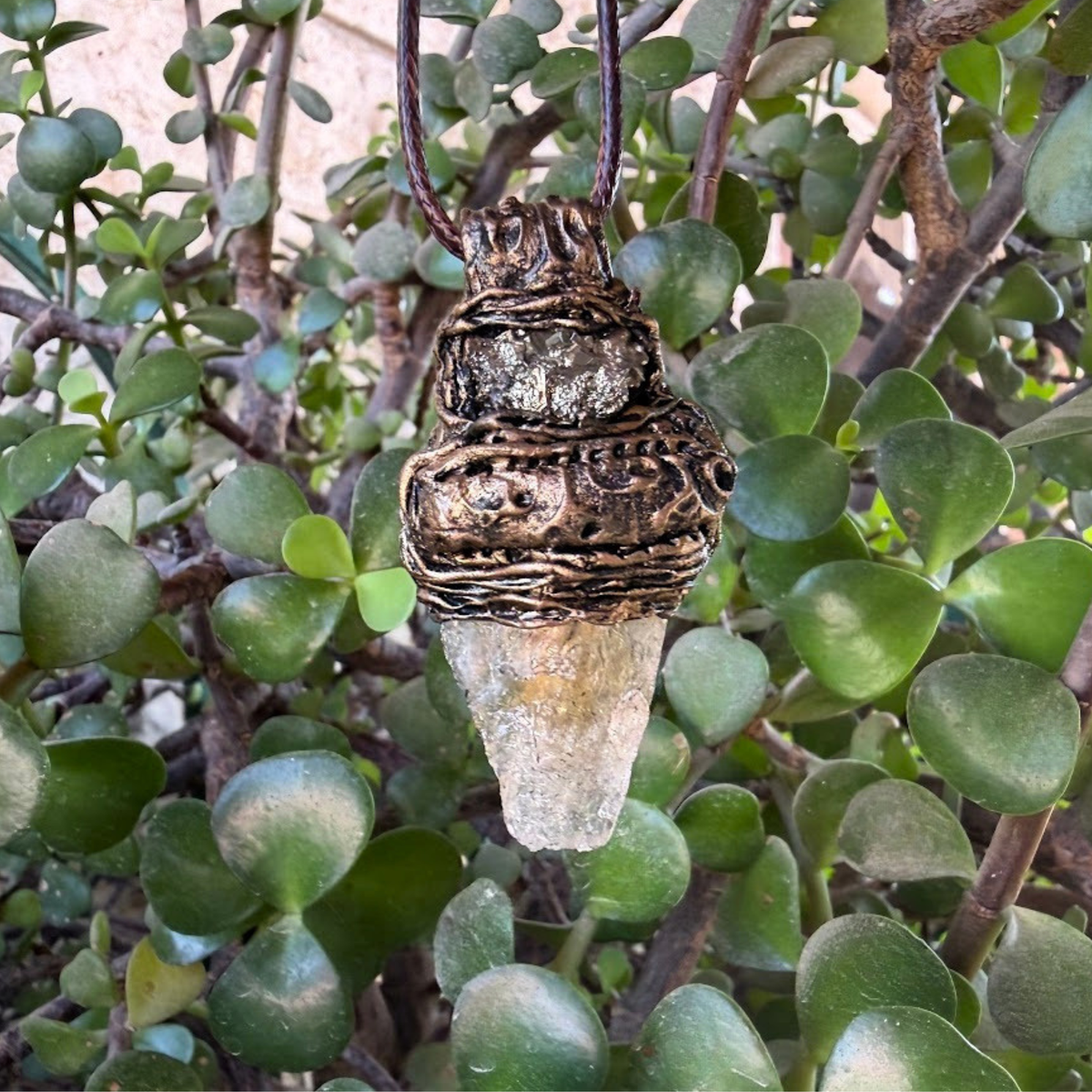 Citrine and Pyrite Crystal Pendant - Abundance Amulet Necklace.