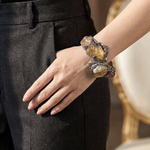 Citrine and Pyrite Chunky Bracelet - Statement Gemstone Cuff
