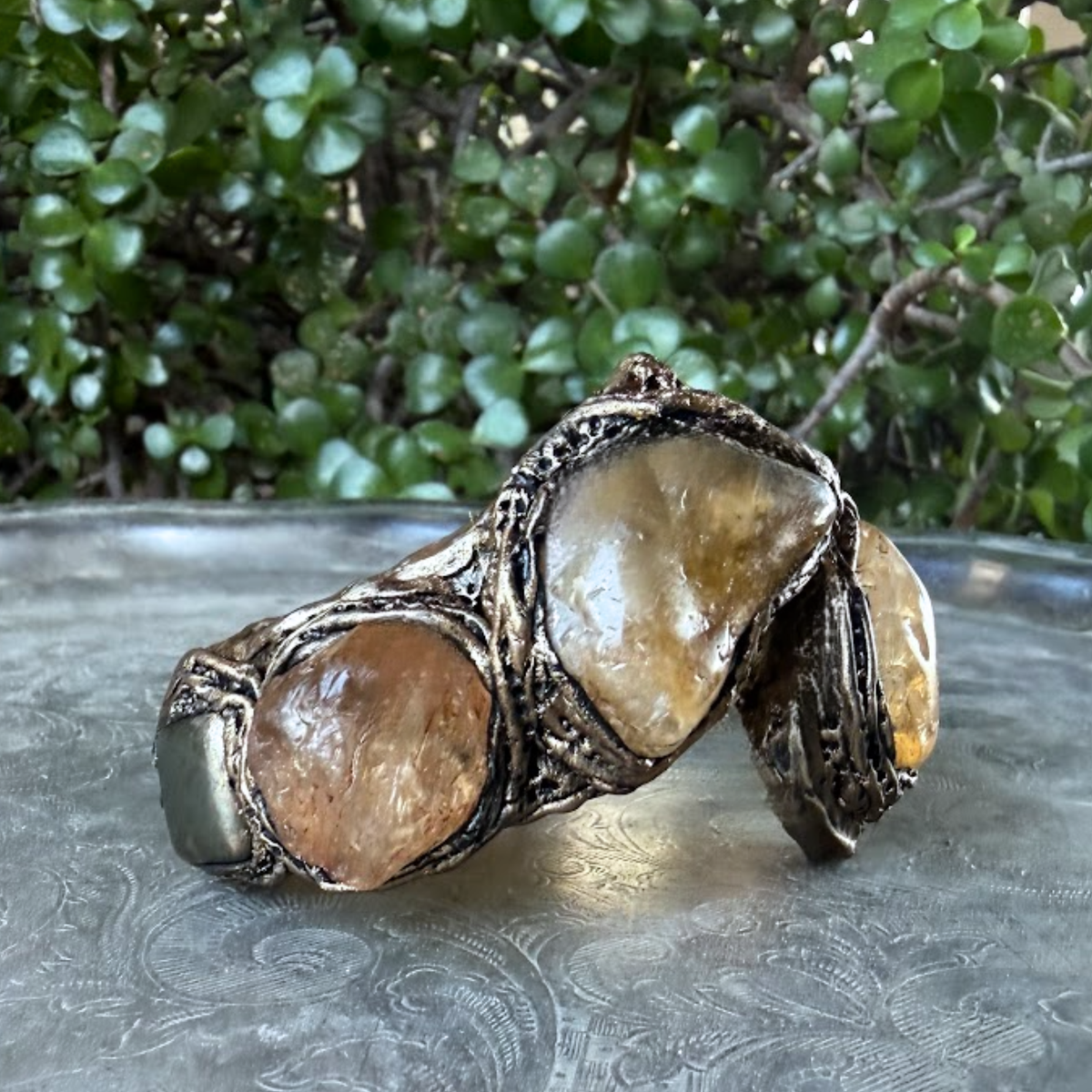 Citrine and Pyrite Chunky Bracelet - Statement Gemstone Cuff