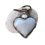 Moonstone and Pearl heart pendant necklace with luminous natural gemstones, handcrafted large one-of-a-kind crystal amulet.