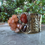 Aragonite, Citrine and Carnelian wide cuff bracelet, raw crystal statement jewelry.