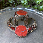 Red Jasper Stone Wide Cuff Bracelet Chunky Statement Jewelry