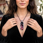 Sardonyx and Obsidian pendant necklace with natural red and black stones, handcrafted protection crystal amulet.