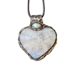 Moonstone and Pearl heart pendant necklace with luminous natural gemstones, handcrafted large one-of-a-kind crystal amulet.