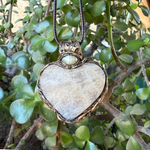 Moonstone and Pearl heart pendant necklace with luminous natural gemstones, handcrafted large one-of-a-kind crystal amulet.