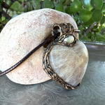 Moonstone and Pearl heart pendant necklace with luminous natural gemstones, handcrafted large one-of-a-kind crystal amulet.