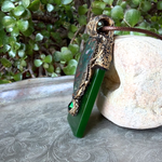 Large Bloodstone and green Jade pendant necklace with natural red-speckled Bloodstone in a handcrafted sculptural setting.