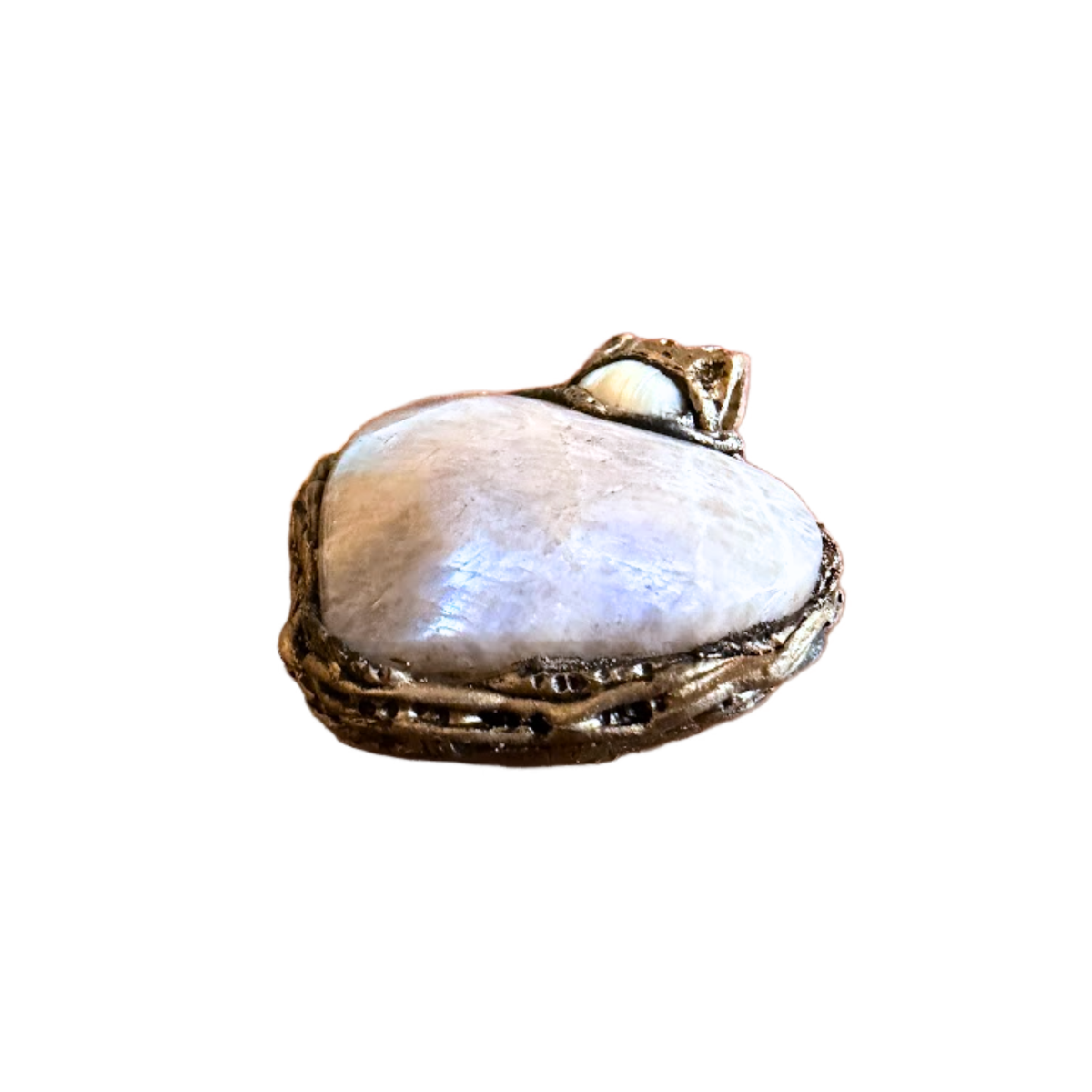 Moonstone and Pearl heart pendant necklace with luminous natural gemstones, handcrafted large one-of-a-kind crystal amulet.