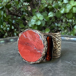 Red Jasper Stone Wide Cuff Bracelet Chunky Statement Jewelry