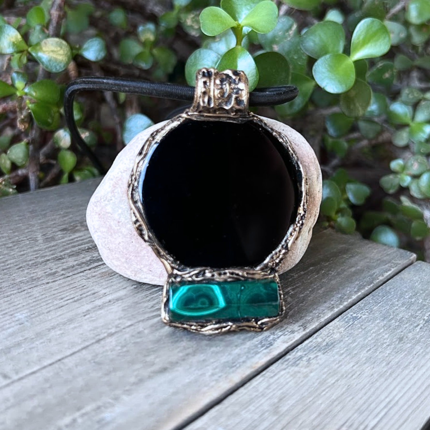 Empath Protection Amulet Necklace with Obsidian and Malachite