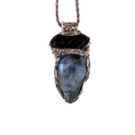 Large Tourmalinated Quartz and Black Onyx pendant necklace with black and translucent natural stones in a handcrafted sculptural setting.
