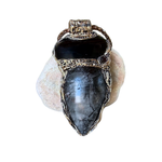 Large Tourmalinated Quartz and Black Onyx pendant necklace with black and translucent natural stones in a handcrafted sculptural setting.