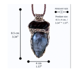 Large Tourmalinated Quartz and Black Onyx pendant necklace with black and translucent natural stones in a handcrafted sculptural setting.