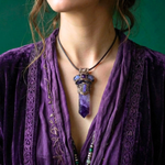 Amethyst & Tanzanite Pendant Necklace – Spiritual Healing Crystal Amulet