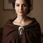 Extra large Agate and Mother of Pearl statement brooch with natural stone and iridescent shell, handcrafted one-of-a-kind sculptural pin.