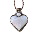 Moonstone and Pearl heart pendant necklace with luminous natural gemstones, handcrafted large one-of-a-kind crystal amulet.