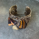 Tiger Eye and Citrine Wide Cuff Bracelet: Chunky Stone Jewelry