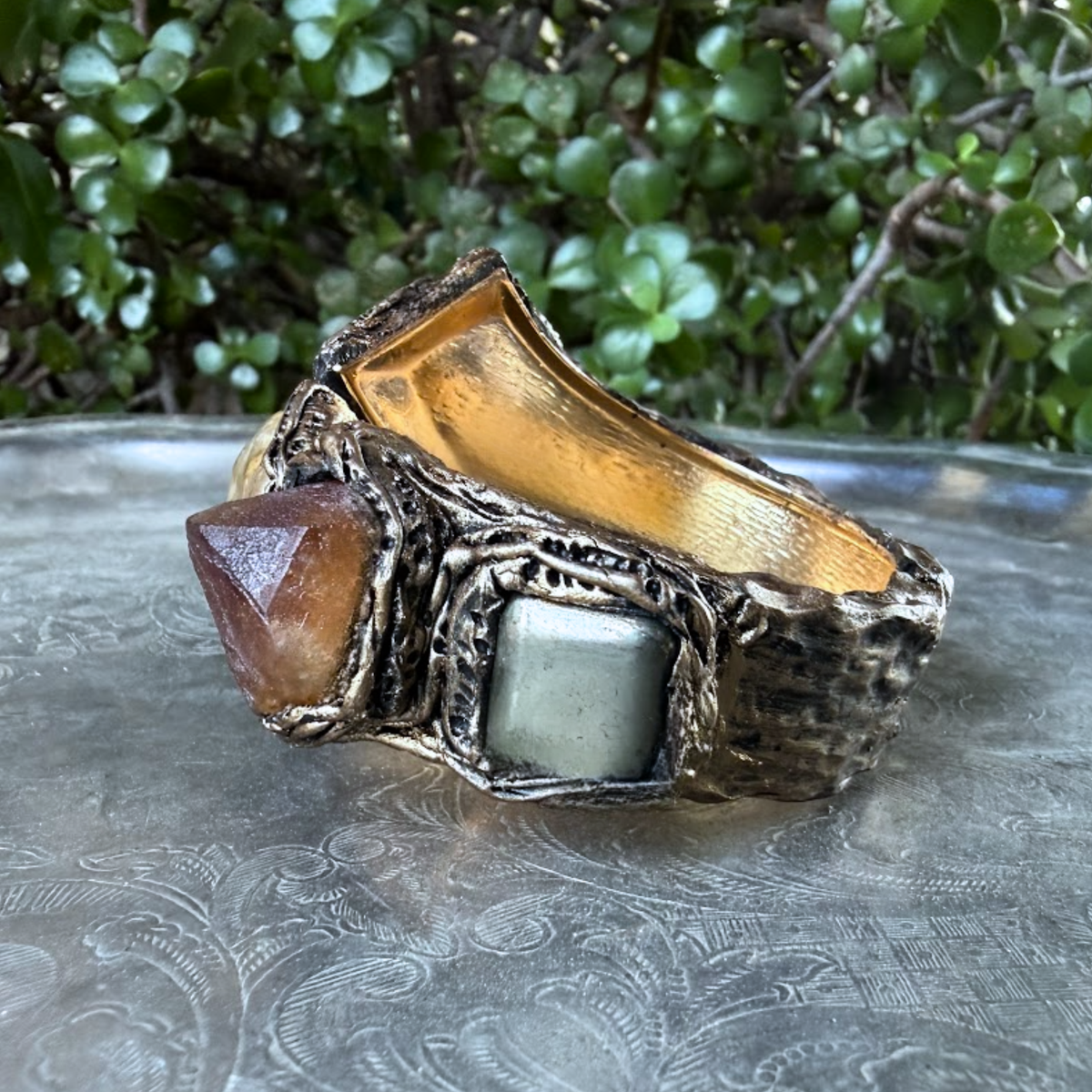 Citrine and Pyrite Chunky Bracelet - Statement Gemstone Cuff