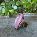 Peach Agate and Cherry Quartz statement ring with large pink and peach stones, handcrafted oversized cocktail ring.