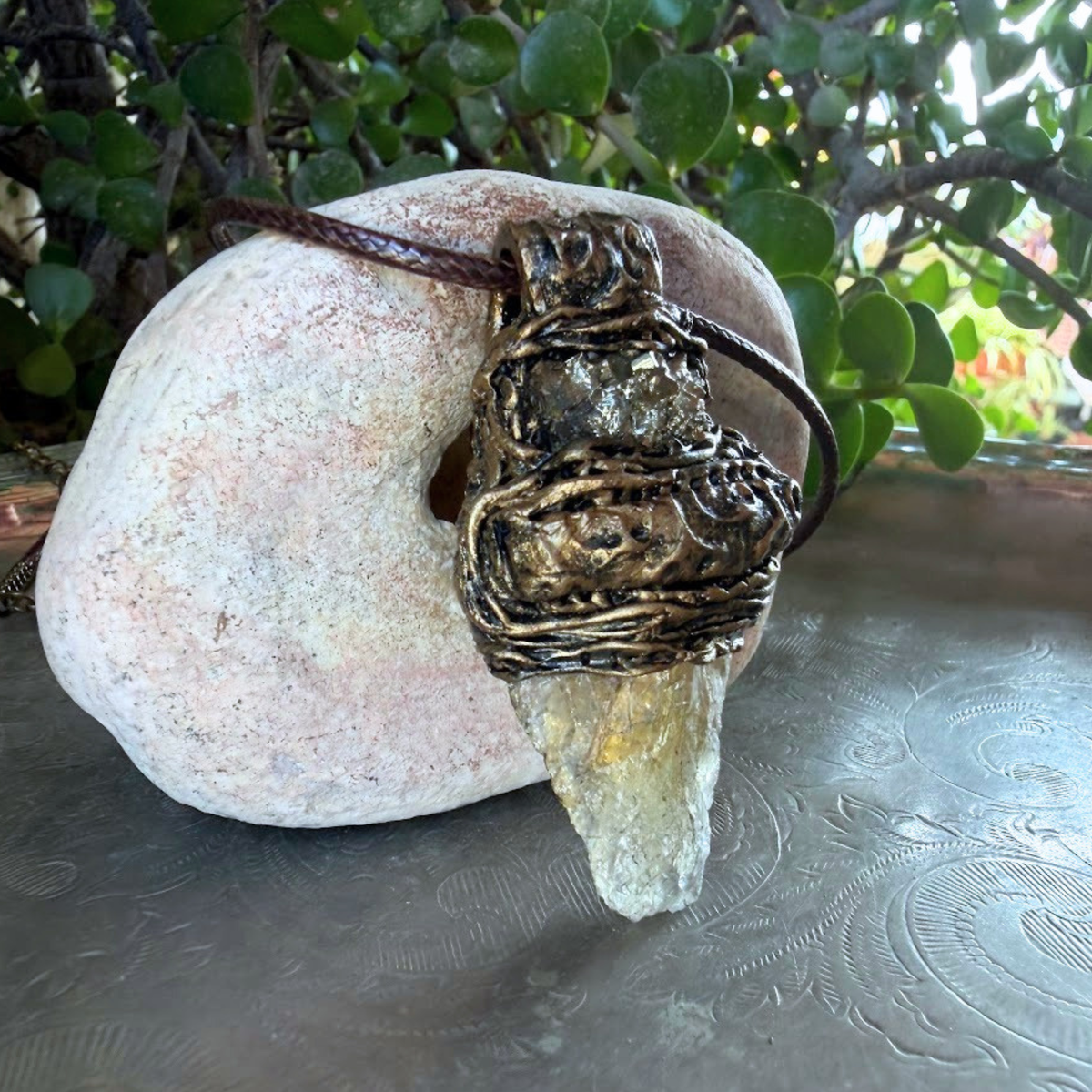 Citrine and Pyrite Crystal Pendant - Abundance Amulet Necklace.