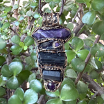 Black Tourmaline & Amethyst Pendant Necklace - Empath Protection Crystal Amulet.