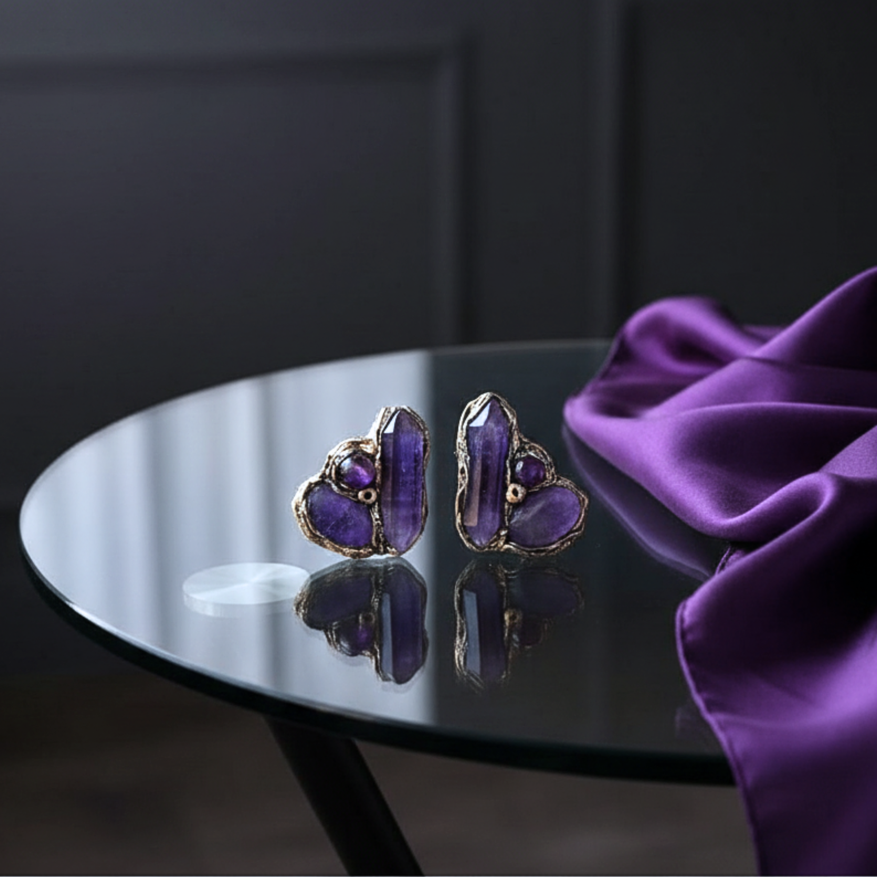 Amethyst Crystal Stud Earrings – Purple Gemstone Statement Earrings