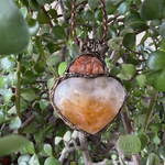 Golden Healer Quartz and Sunstone heart pendant necklace, radiant healing crystal amulet.