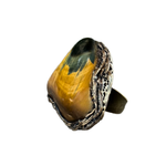 Tiger Eye yellow stone chunky cocktail ring, bold natural statement jewelry.