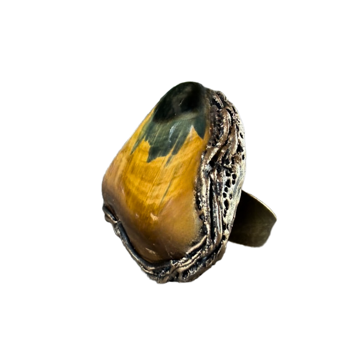 Tiger Eye yellow stone chunky cocktail ring, bold natural statement jewelry.