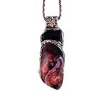 Sardonyx and Obsidian pendant necklace with natural red and black stones, handcrafted protection crystal amulet.