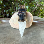 Black Tourmaline, Calcite and Amethyst pendant necklace with natural gemstones, handcrafted one-of-a-kind empath protection amulet.