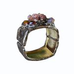 Aragonite, Citrine and Carnelian wide cuff bracelet, raw crystal statement jewelry.