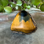 Tiger Eye yellow stone chunky cocktail ring, bold natural statement jewelry.